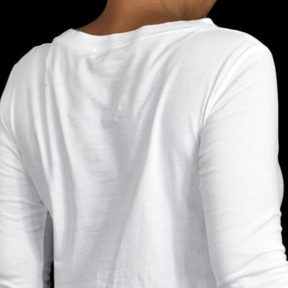Stateside White Shirt Long Sleeve Tee Angled Pleated Drape CrewNeck Cotton Small - Picture 8 of 15